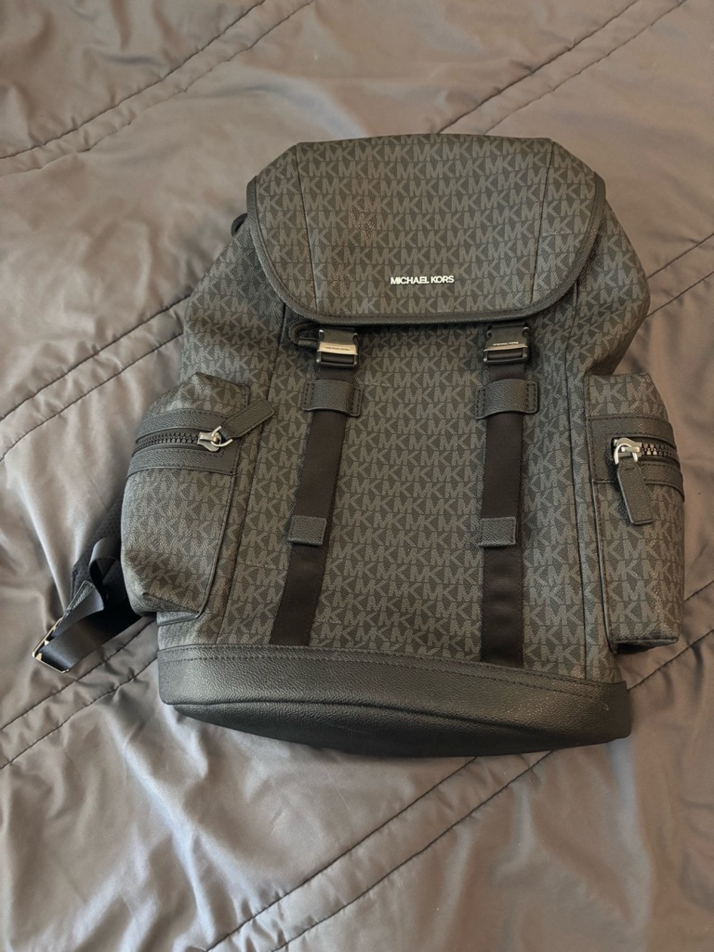 Michael Kors Men's Black & Gray MK Monogram Backpack